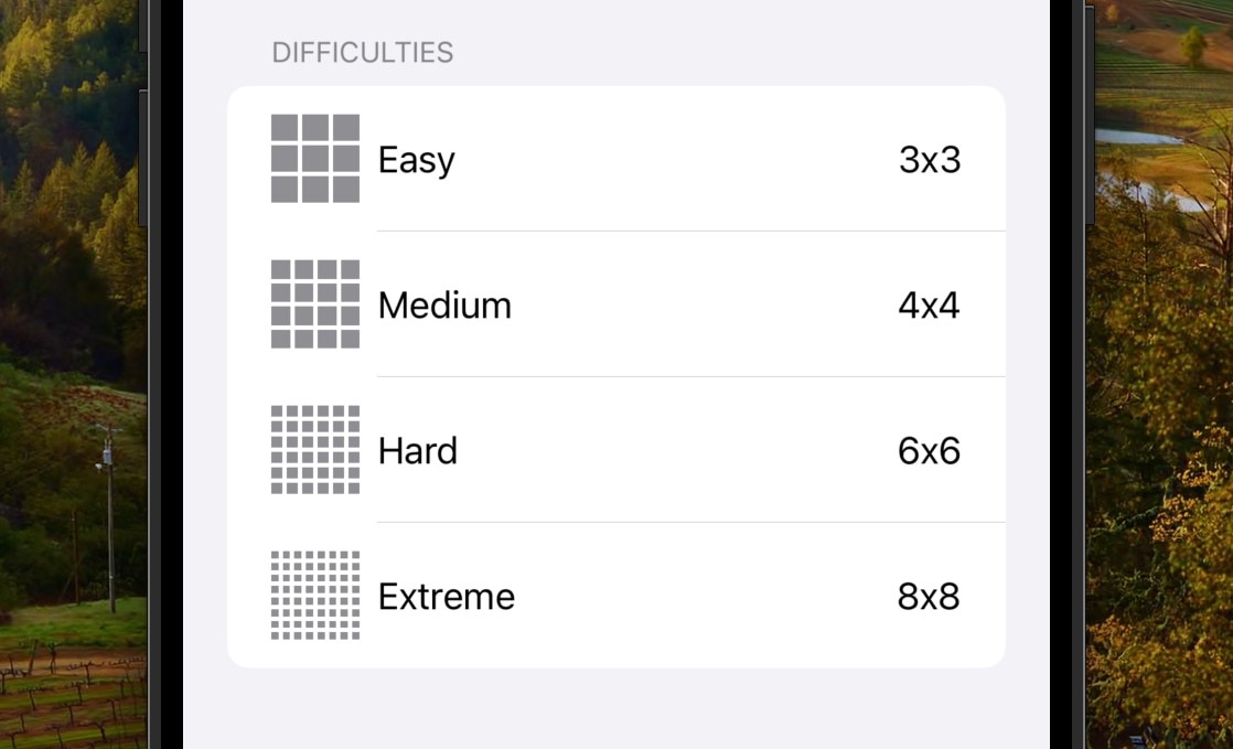 Game difficulties row redesigned with a visual representation of the grid.