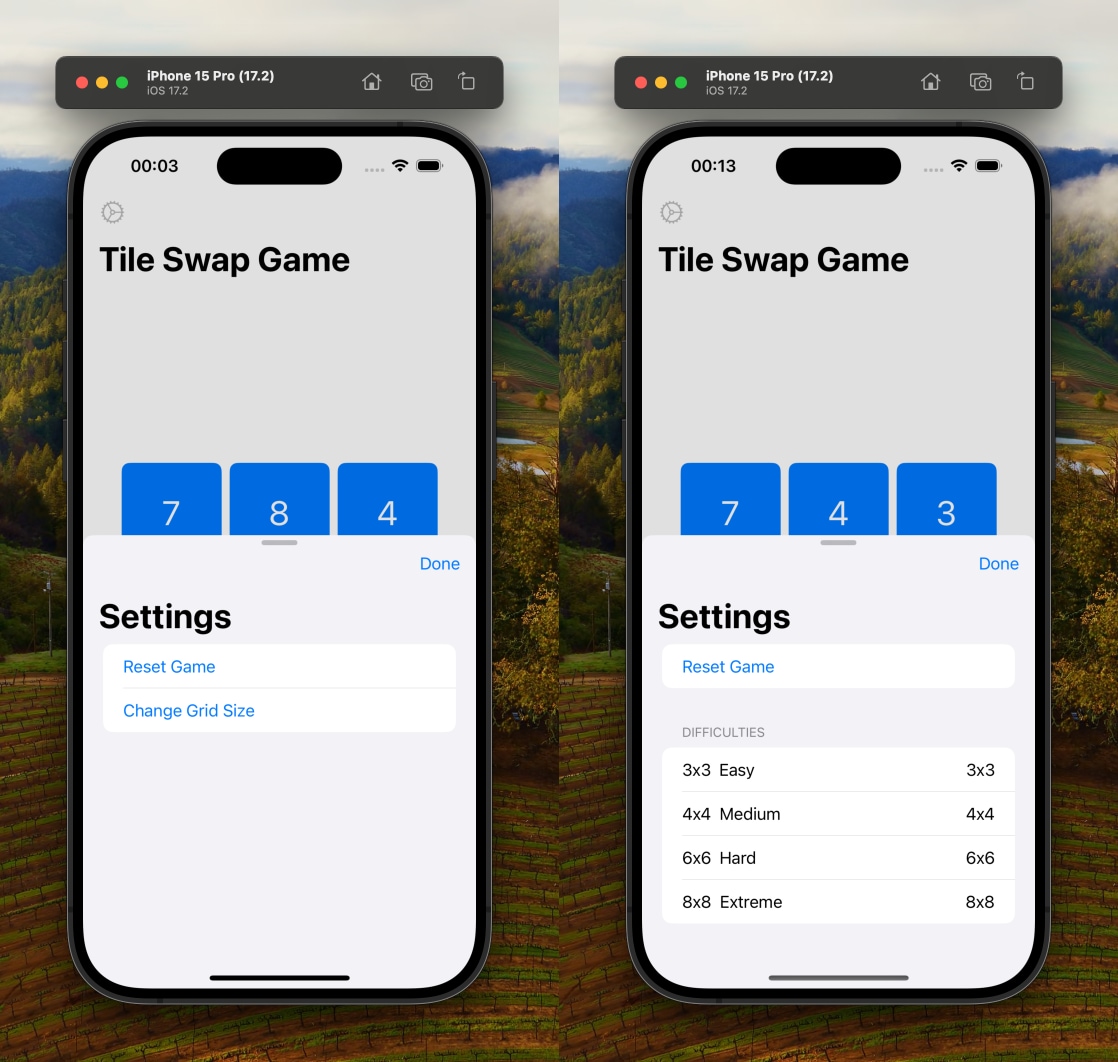 Game settings before and after the question